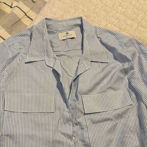 Babaton Aritzia Blue Striped Silk Blouse